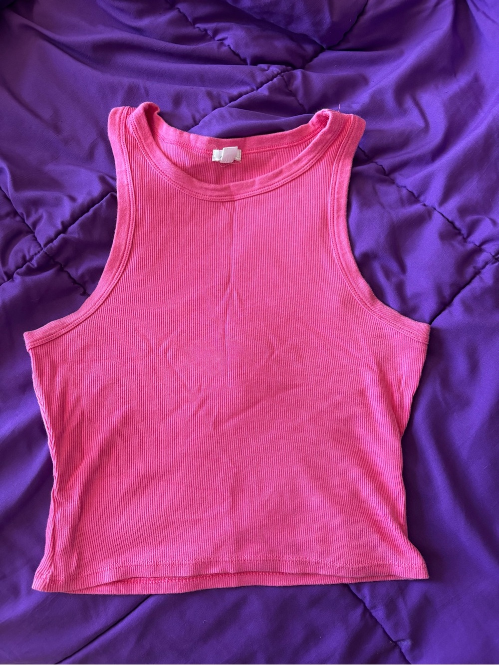 Garage Pink Ribbed Cropped Tank Top